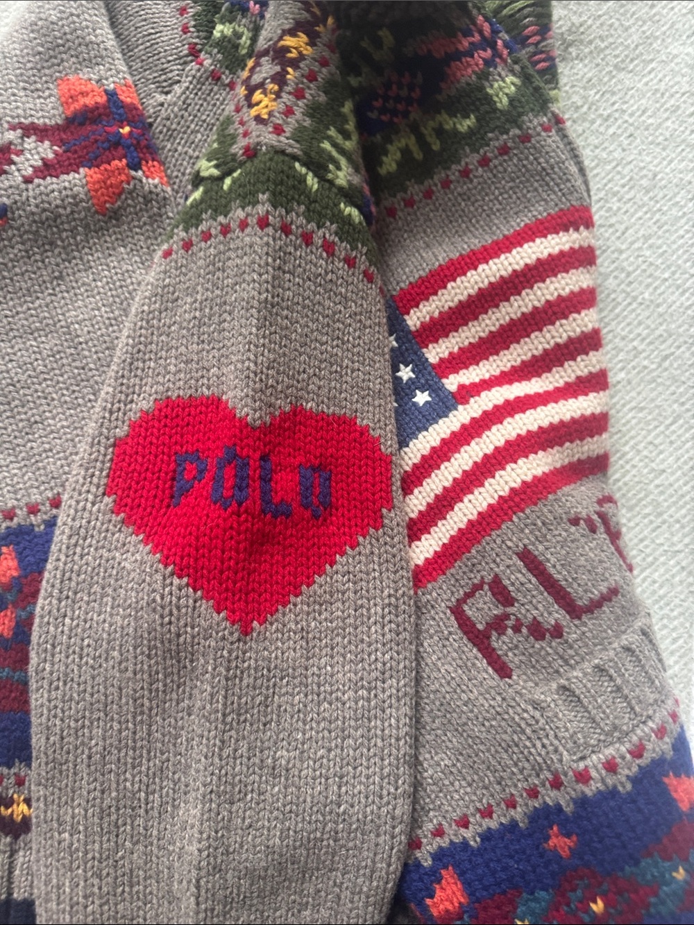 Ralph Lauren Polo Bear Wool Zip Cardigan Fair Isle Small - Picture 5 of 9